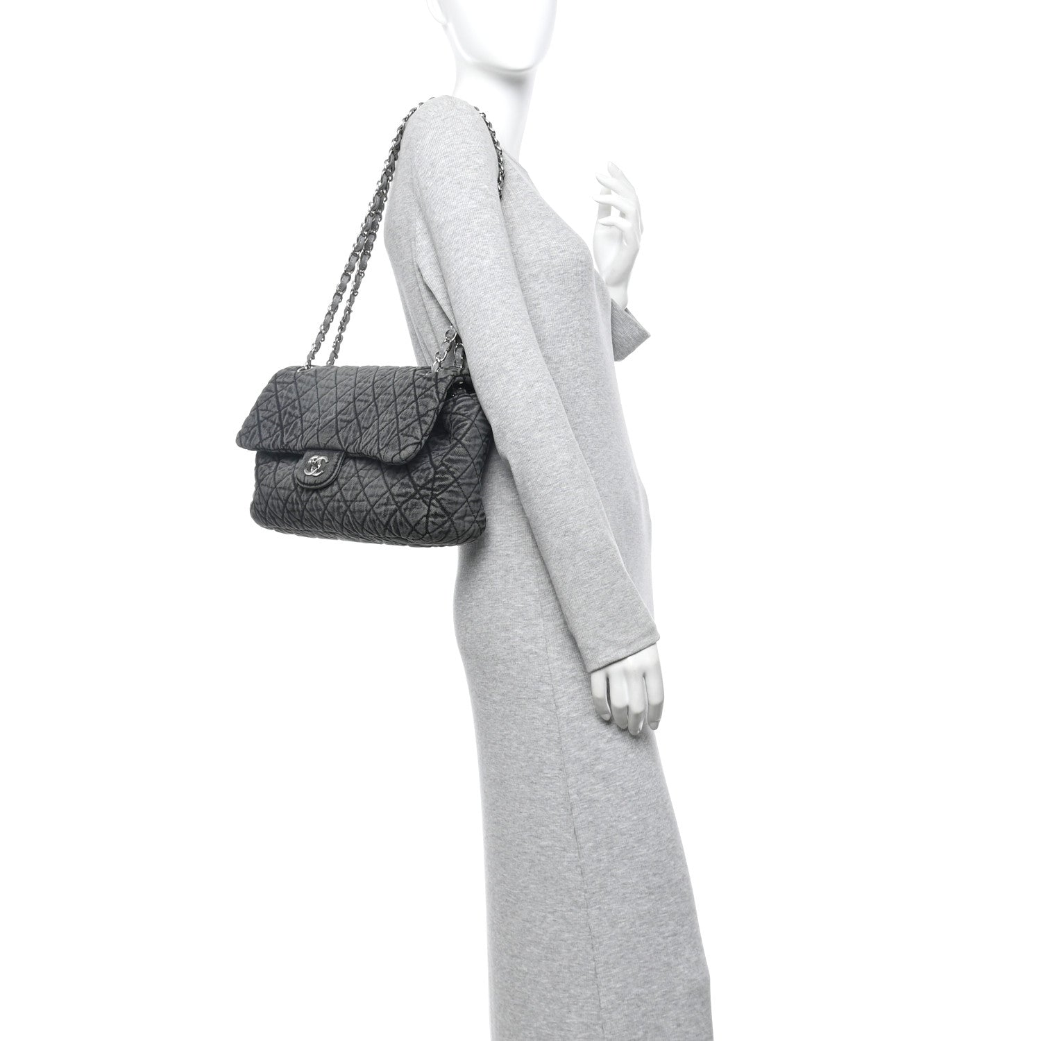 Chanel Denim Quilted Denimpression Flap Grey Black 2 of 11