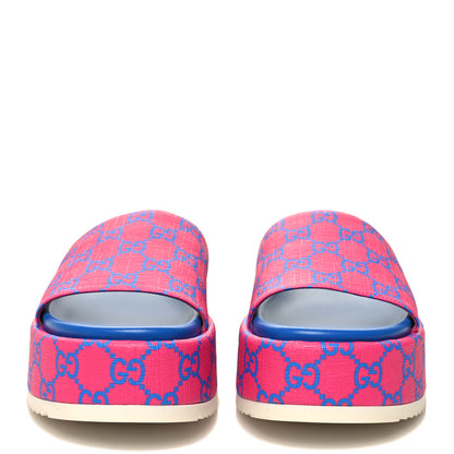 Gucci GG Supreme Joy Monogram Angelina Platform Slide Sandals 37.5 Fuxia Blue 2 of 8