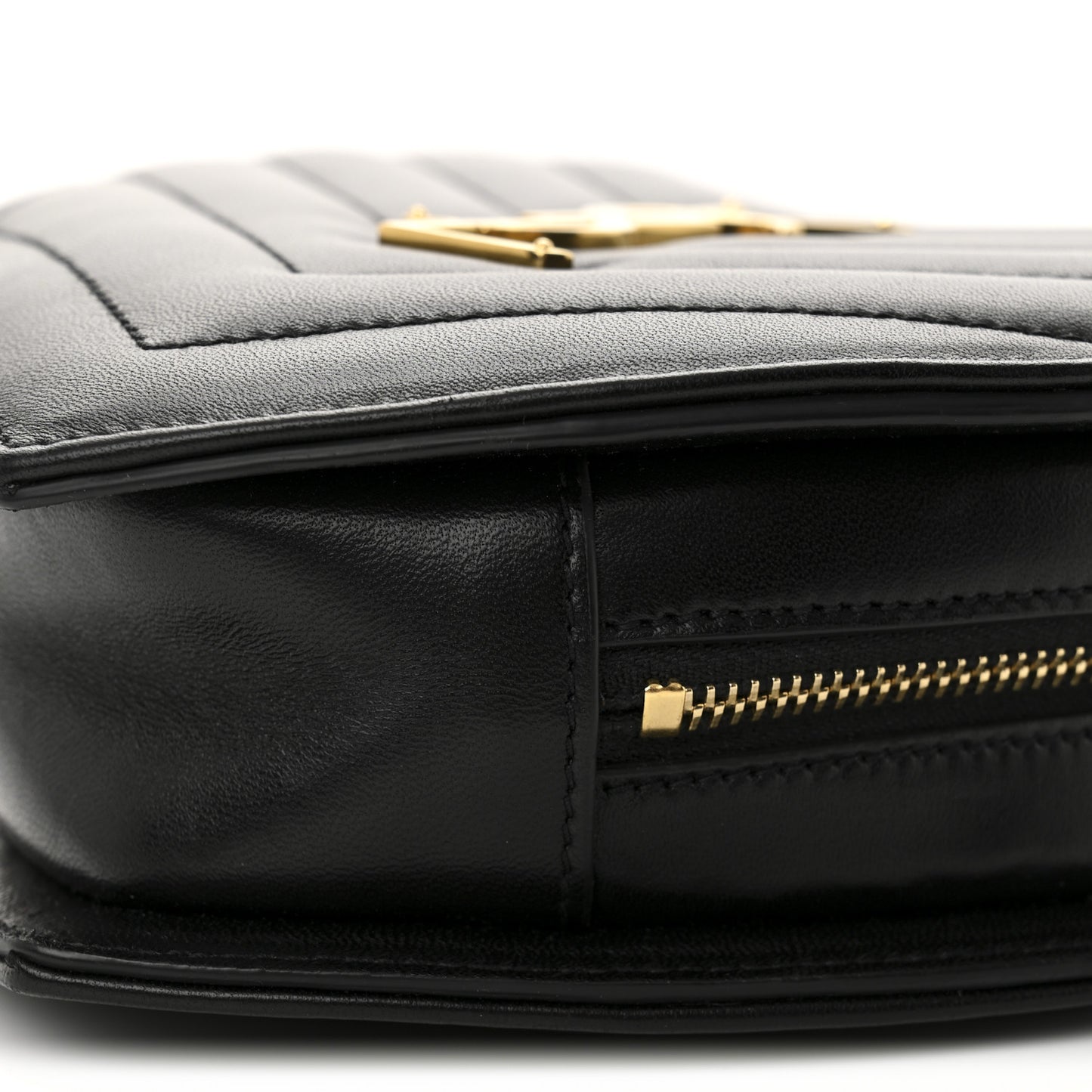 Lambskin Matelasse Chevron Monogram Small Love Heart Chain Bag Black