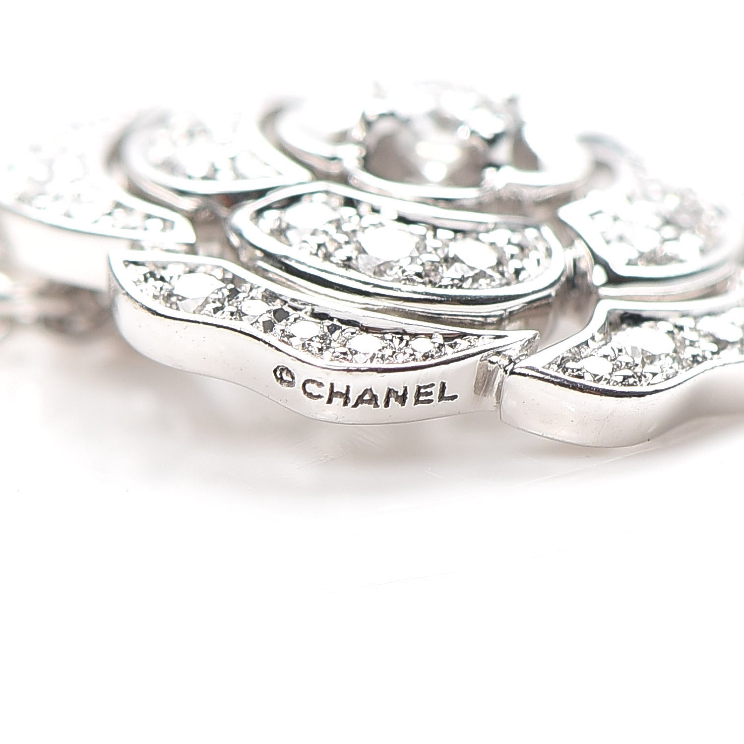 Chanel 18K White Gold Diamond Bouton de Camelia Pendant Necklace 6 of 6