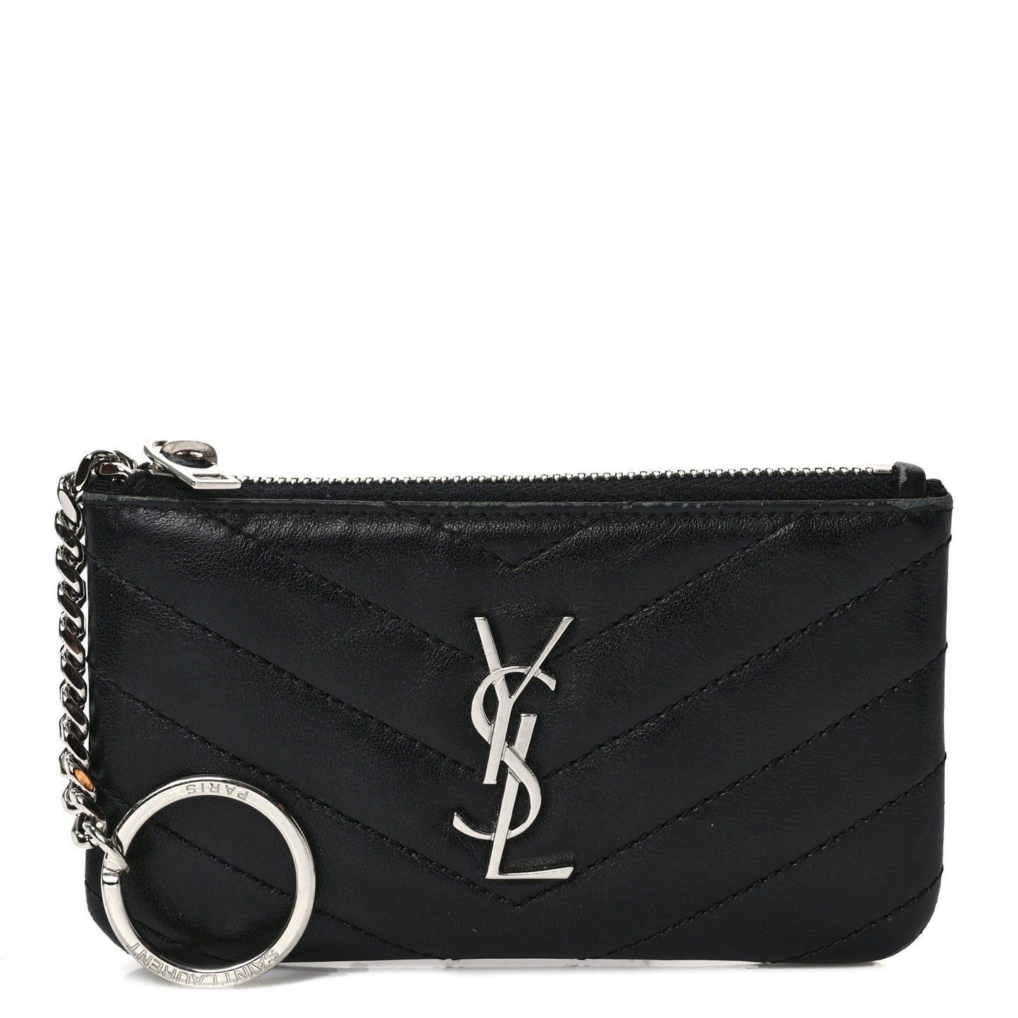 Calfskin Matelasse Monogram Key Pouch Black