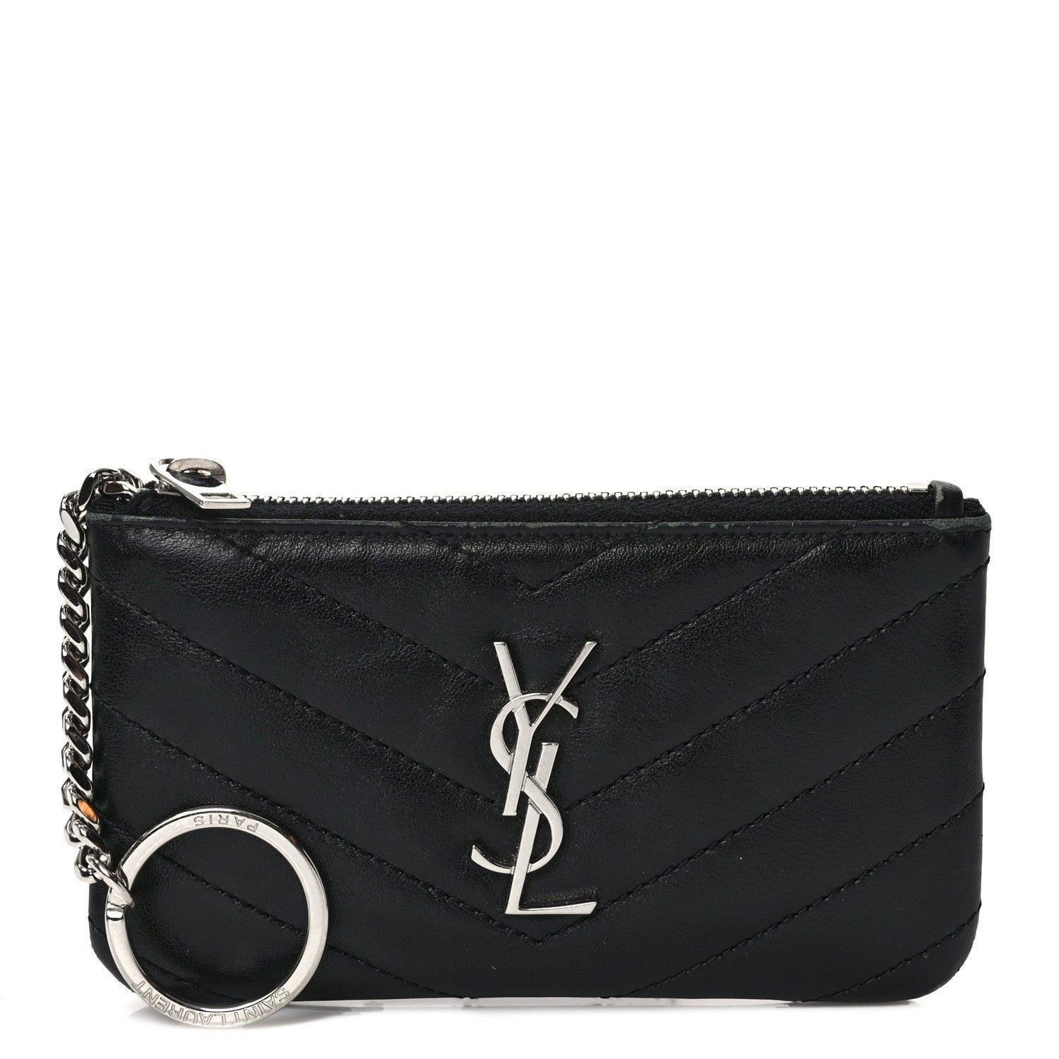 Saint Laurent Calfskin Matelasse Monogram Key Pouch Black 1 of 8
