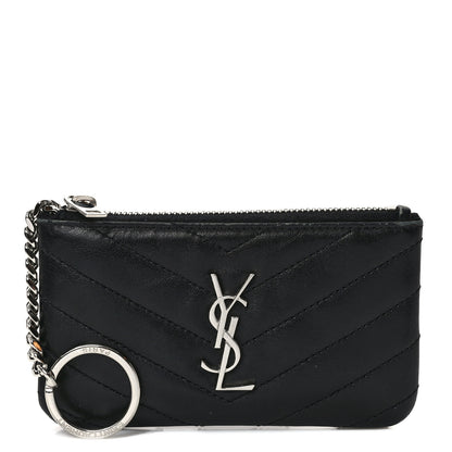 Saint Laurent Calfskin Matelasse Monogram Key Pouch Black 1 of 8