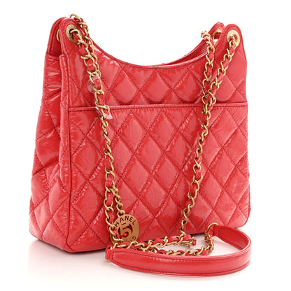 Chanel Shiny Crumpled Calfskin Quilted Wavy CC Hobo Red 3 of 9