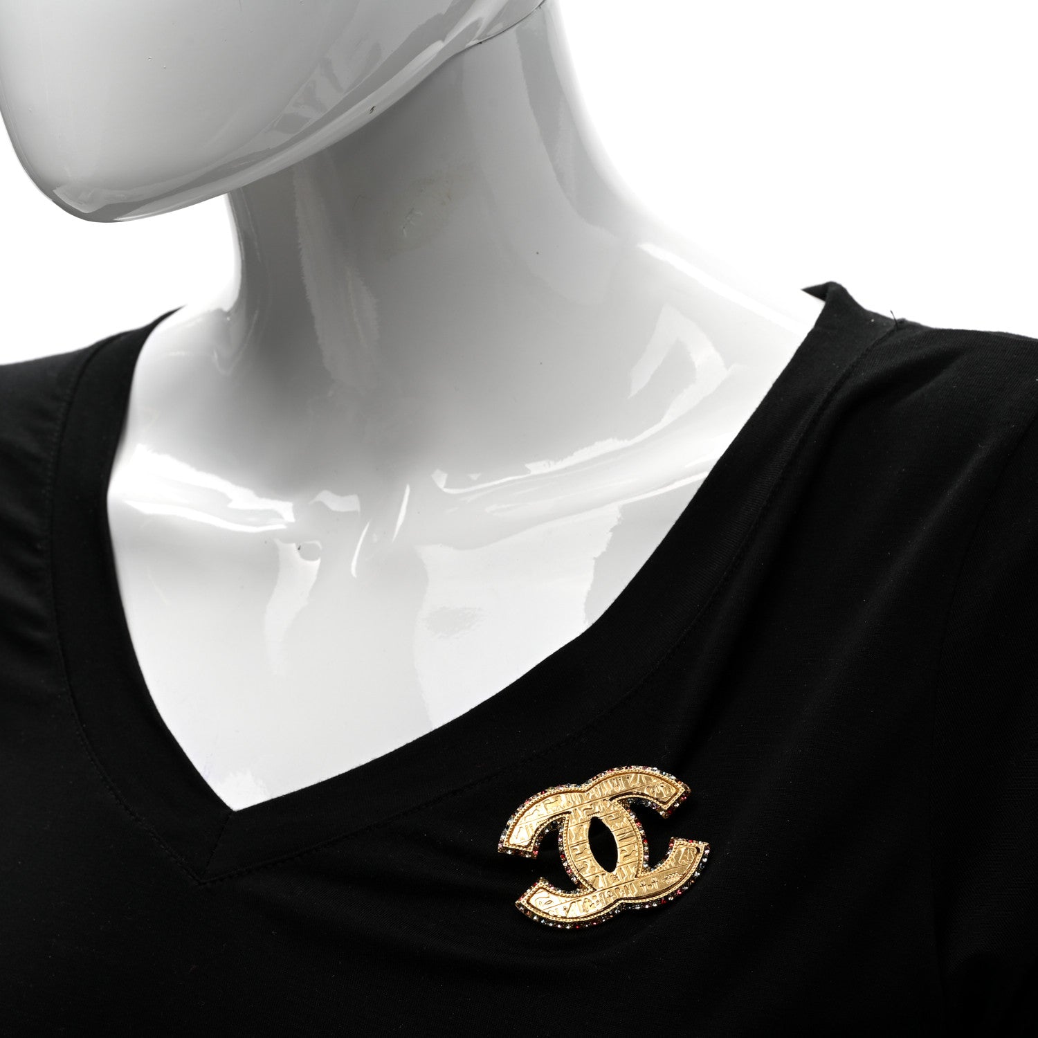 Chanel Metal Crystal Scarab CC Brooch Gold Multicolor 2 of 5