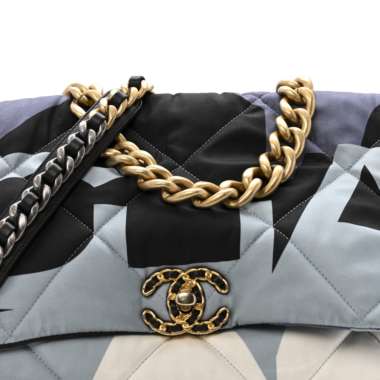 Chanel Silk Maxi Scarf Chanel 19 Flap Black Blue White 8 of 15