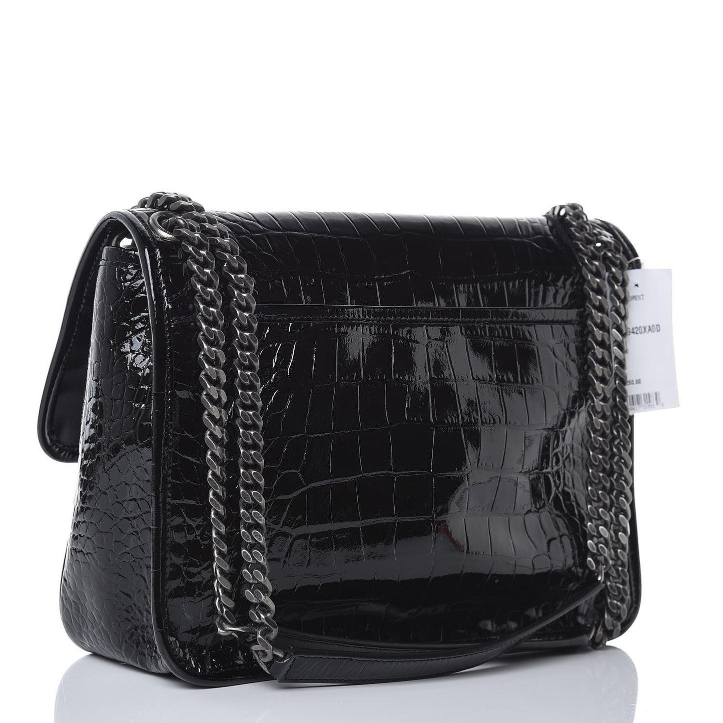 Patent Crocodile Embossed Lambskin Monogram Medium Niki Chain Satchel Black