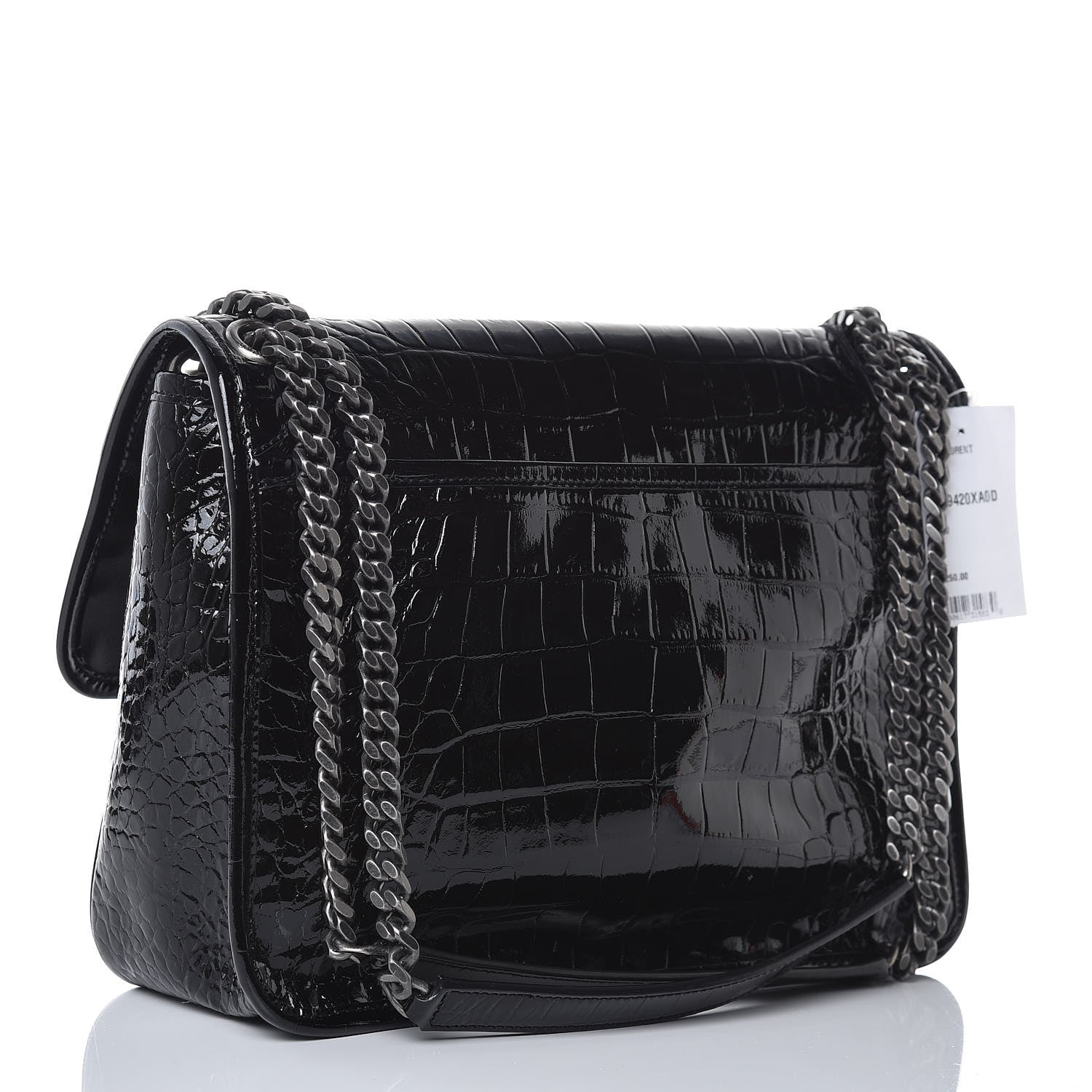 Saint Laurent Patent Crocodile Embossed Lambskin Monogram Medium Niki Chain Satchel Black 3 of 8