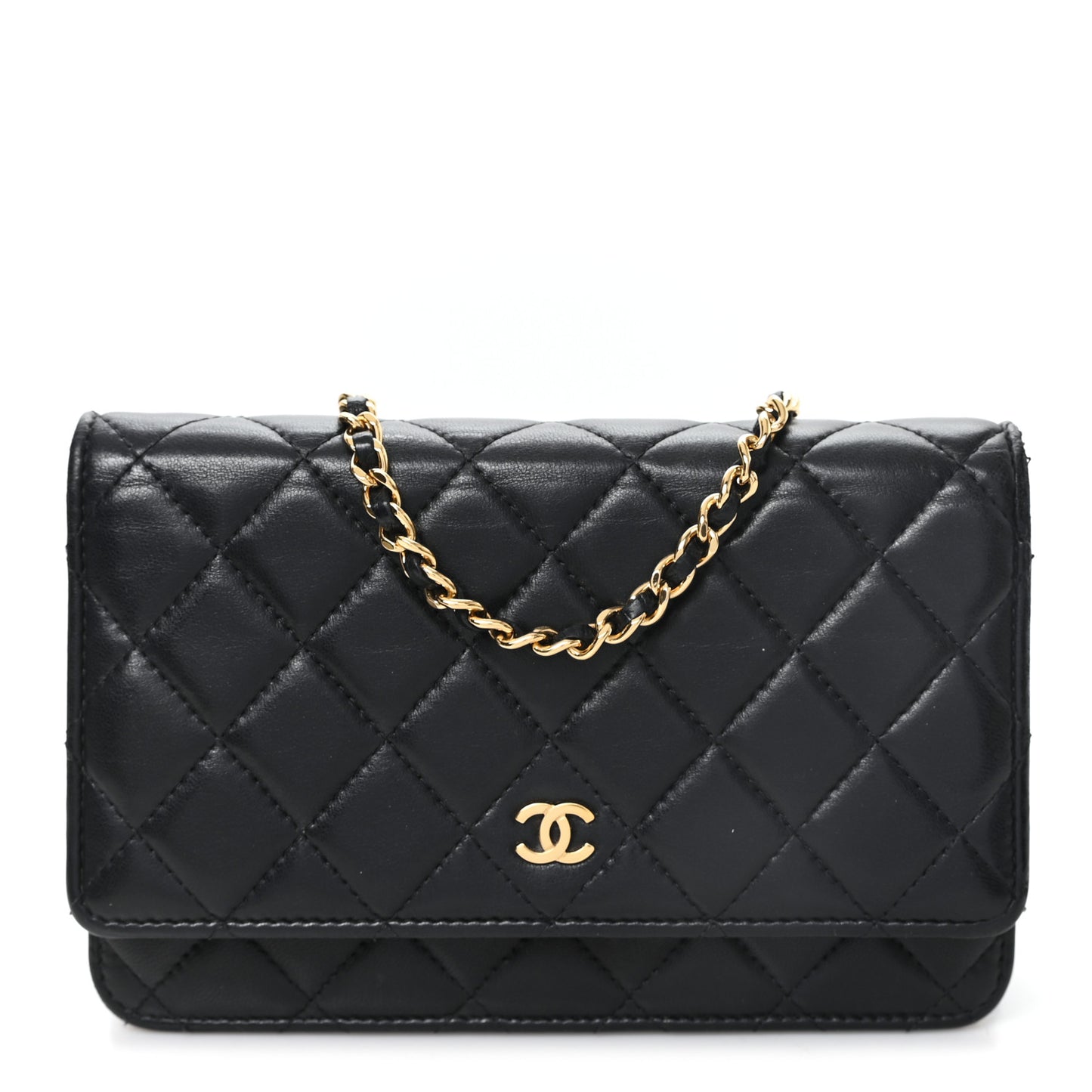 Lambskin Quilted Wallet On Chain WOC Black Black