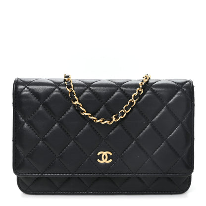 Chanel Lambskin Quilted Wallet On Chain WOC Black Black 1 of 12