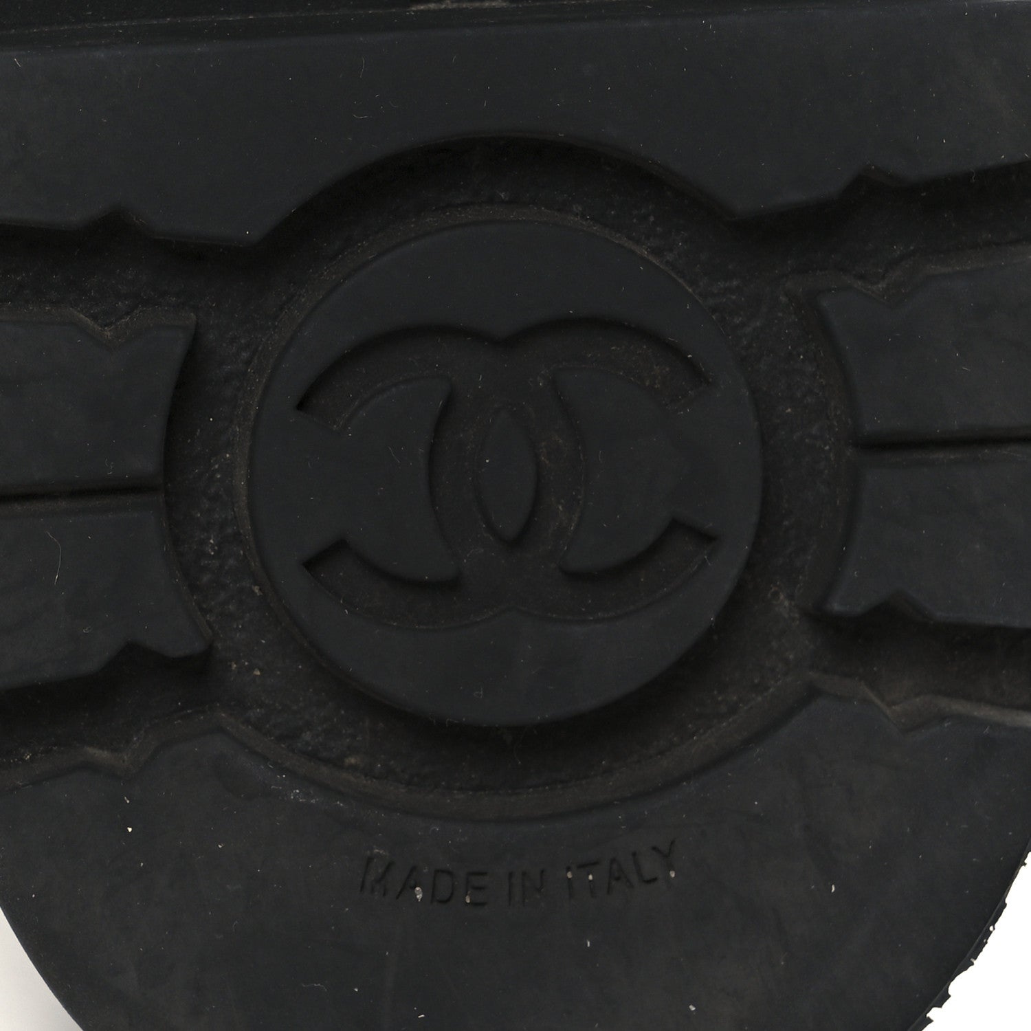 Chanel Grained Calfskin Shiny Calfskin CC Lace Up Combat Boots 37.5 Black 7 of 11