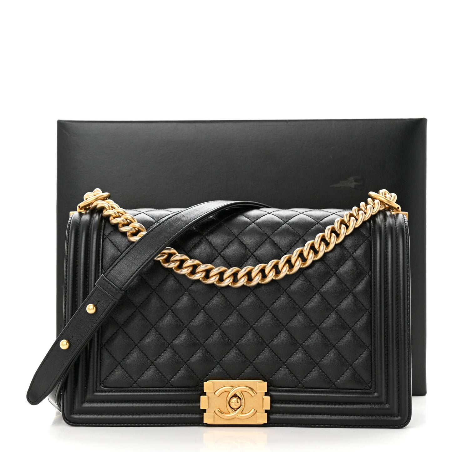 Calfskin Quilted New Medium Boy Flap Black