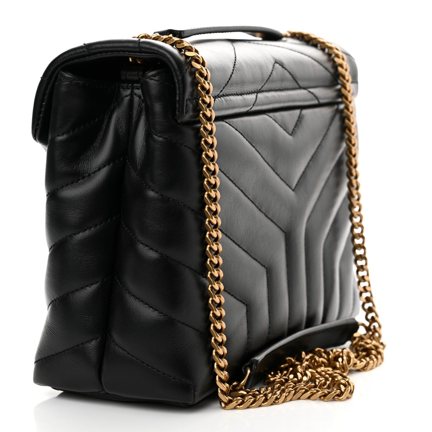 Calfskin Y Quilted Monogram Small Loulou Chain Satchel Black