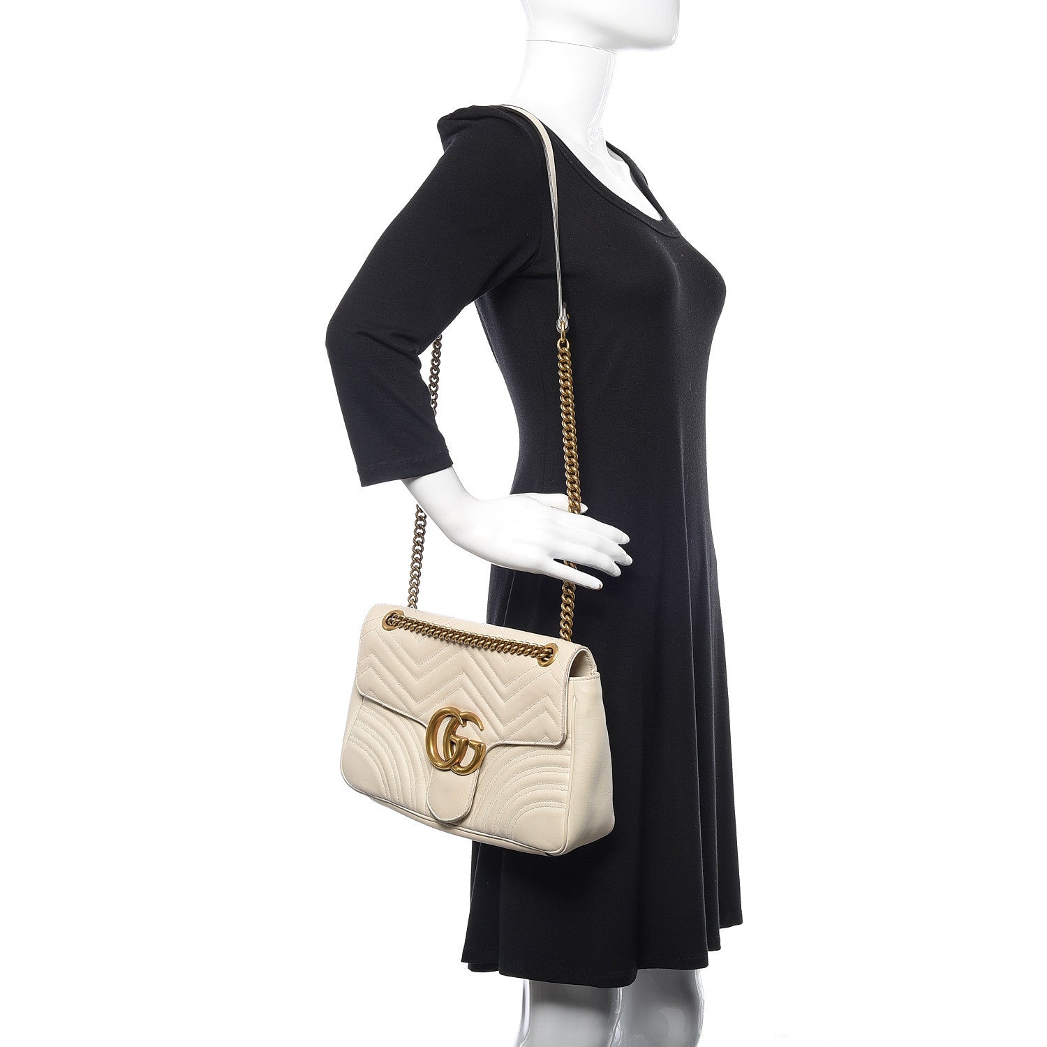 Gucci Calfskin Matelasse Medium GG Marmont Shoulder Bag White 2 of 18