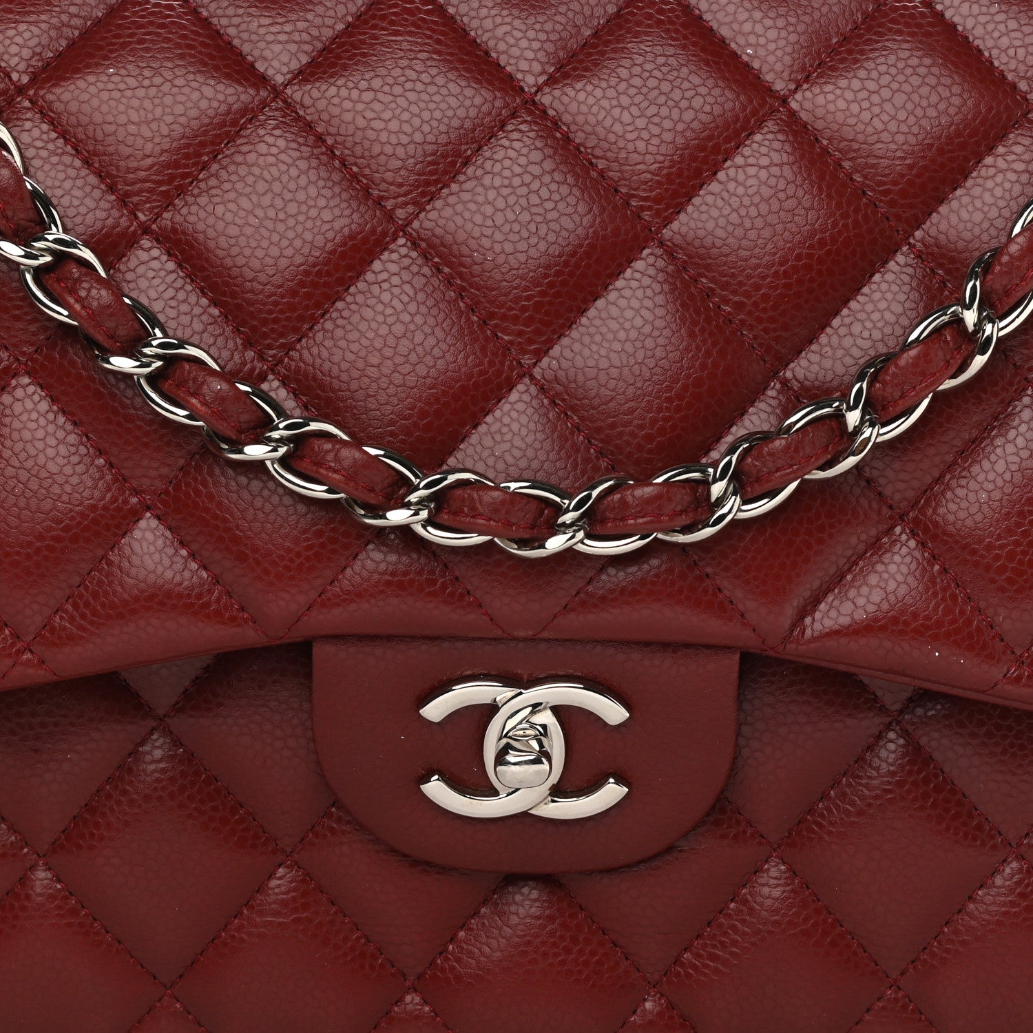 Chanel Caviar Quilted Jumbo Double Flap Burgundy 8 of 11