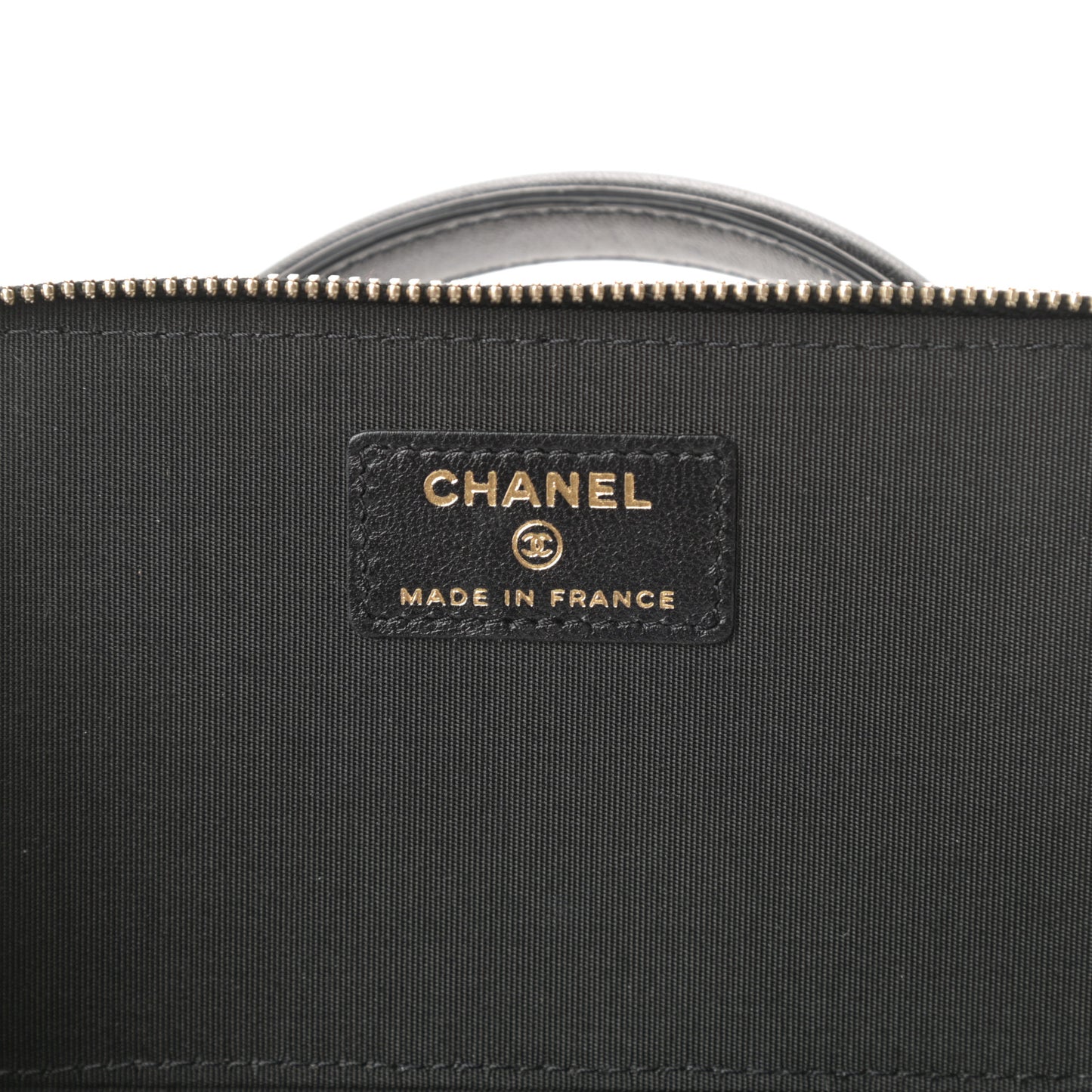 Lambskin Quilted Small Top Handle Vanity Case With Chain Black
