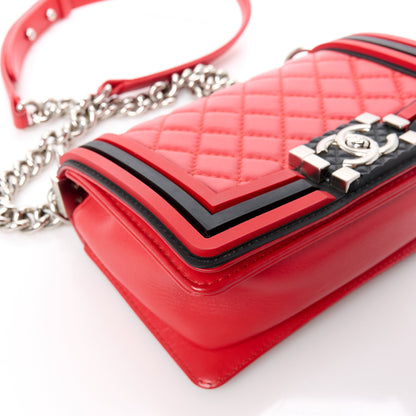Chanel Lambskin Rubber Quilted Small Two Tone Boy Flap Red Black 12 of 12