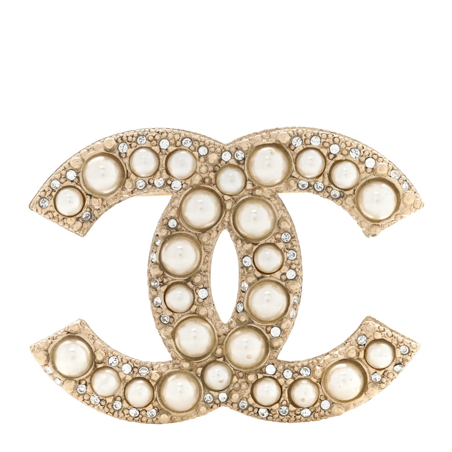 Chanel Graduated Pearl Crystal CC Brooch Gold 1 of 4
