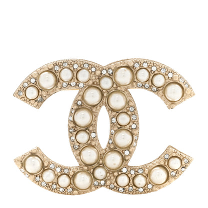 Chanel Graduated Pearl Crystal CC Brooch Gold 1 of 4