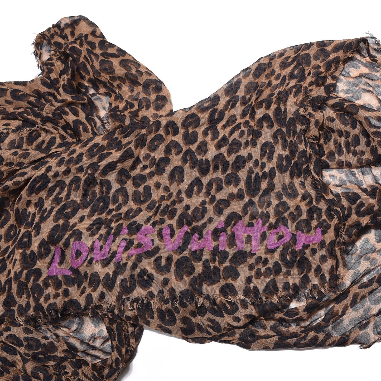 Cashmere Silk Leopard Etole Stole Marron