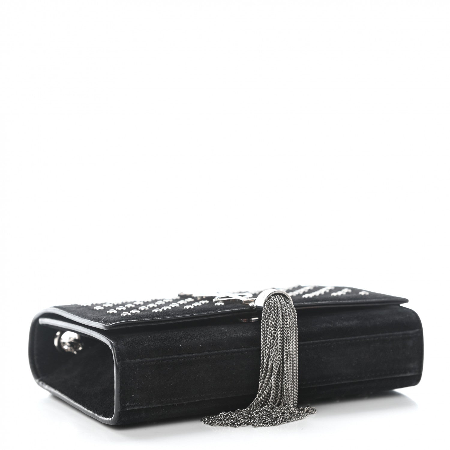 Saint Laurent Suede Crystal Studded Small Classic Monogram Kate Tassel Satchel Black 4 of 8