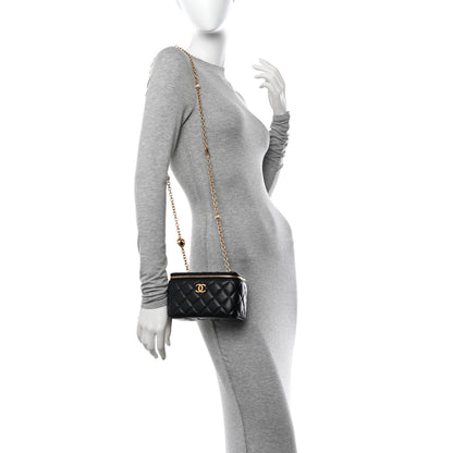 Chanel Lambskin Enamel Pearl Quilted Small Charm Me Vanity Case With Chain Black 2 of 10