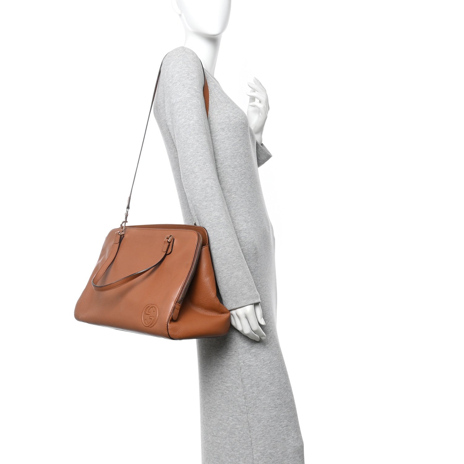Gucci Calfskin Large Label Tote Brown 2 of 14