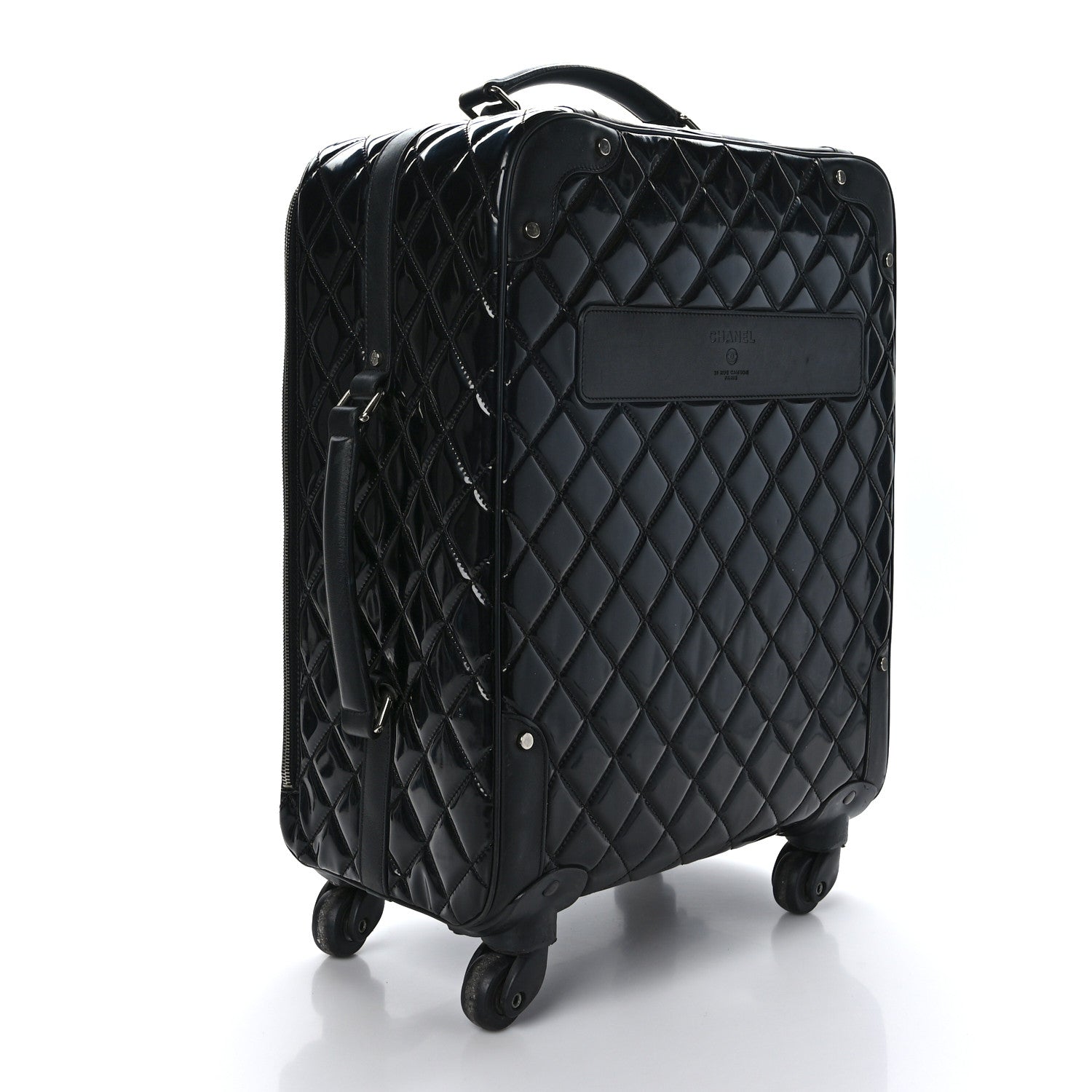 Chanel Vinyl Calfskin Quilted Trolley Rolling Luggage Black 3 of 10