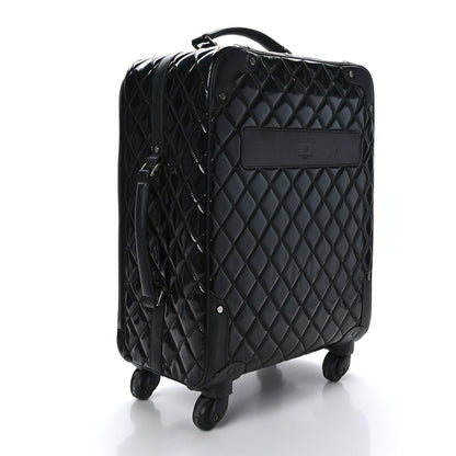 Chanel Vinyl Calfskin Quilted Trolley Rolling Luggage Black 3 of 10