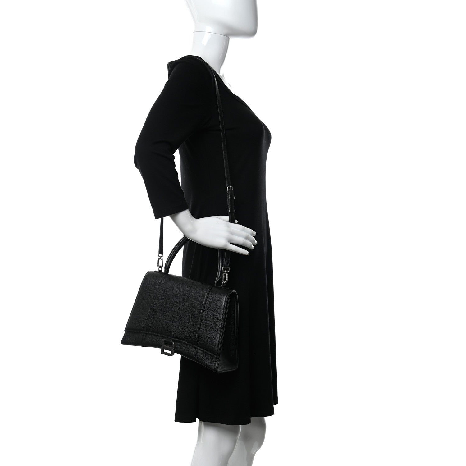 Balenciaga Grained Calfskin Medium Hourglass Top Handle Bag Black 2 of 10