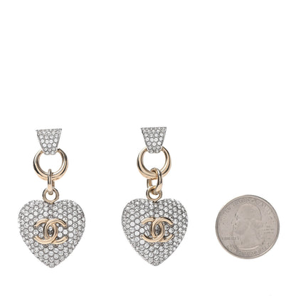 Chanel Crystal Heart CC Drop Earrings Gold 2 of 4