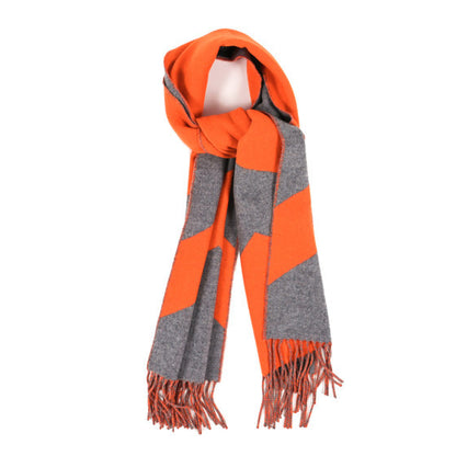 Hermes Cashmere Casaque Chevron Muffler Geranium Gris Flanelle 1 of 3