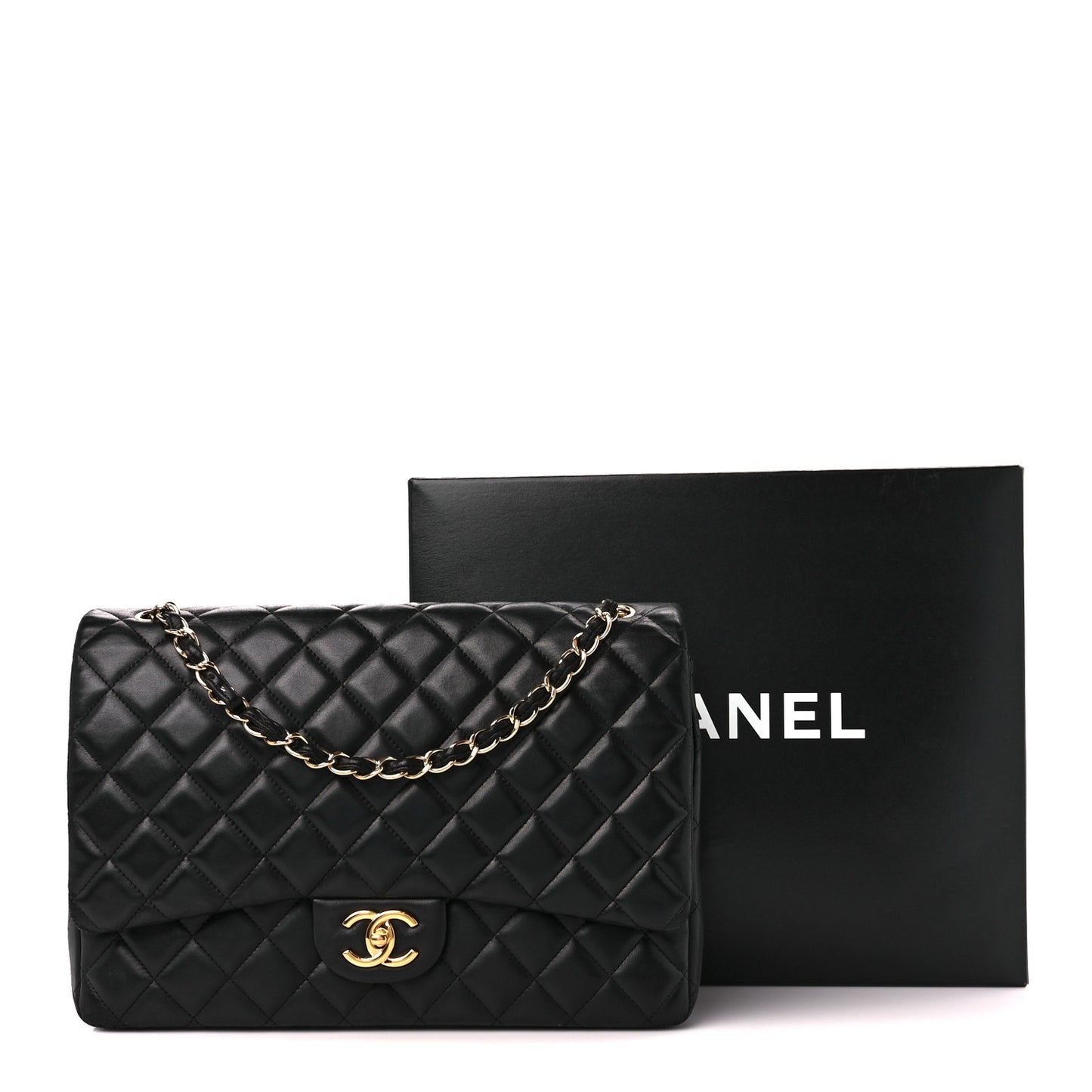 Lambskin Quilted Maxi Double Flap Black