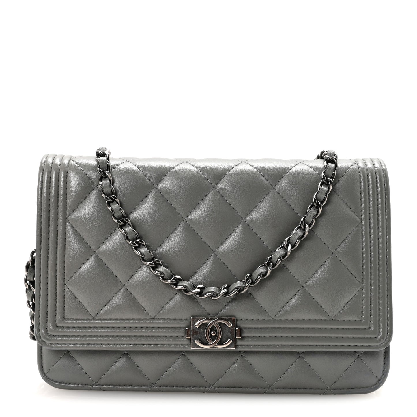 Lambskin Quilted Boy Wallet On Chain WOC Grey