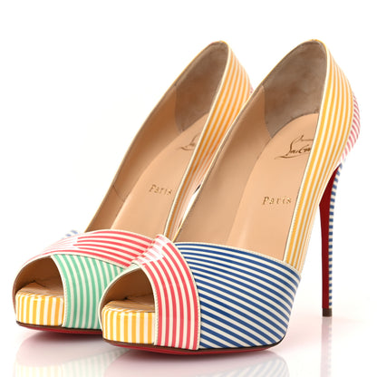 Christian Louboutin Patent Stripes Marine Alta 120 Pumps 38.5 Multicolor 4 of 10