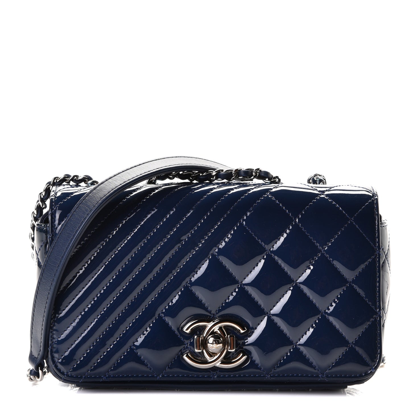 Patent Quilted Small Coco Boy Flap Navy