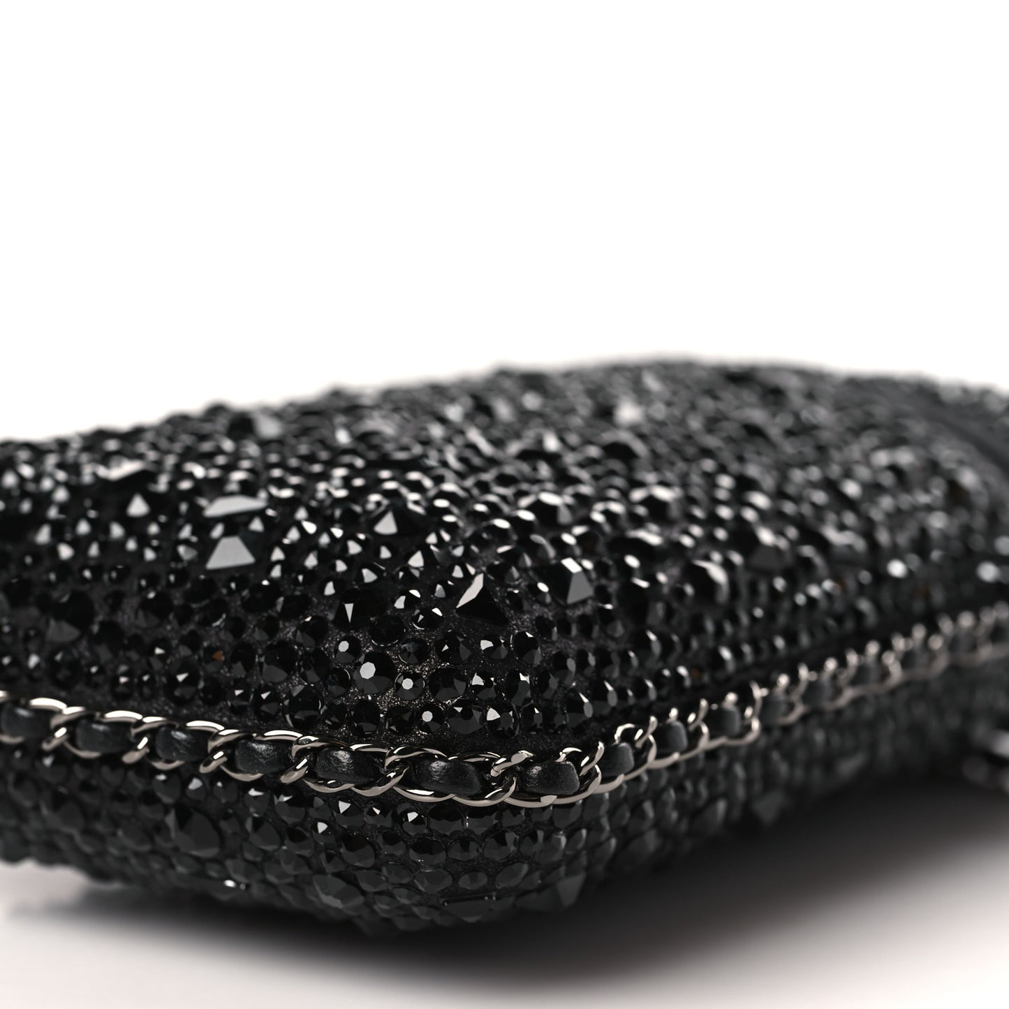 Satin Crystal Chain Around Phone Holder Black