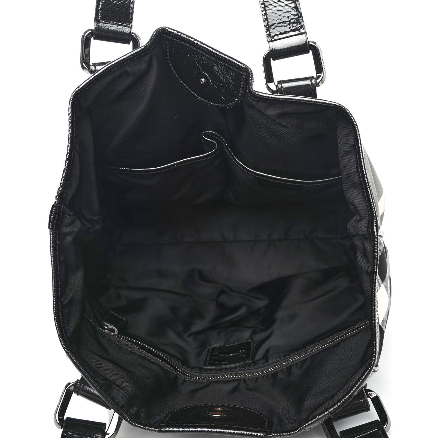Patent Trim Smoked Check Tote Black