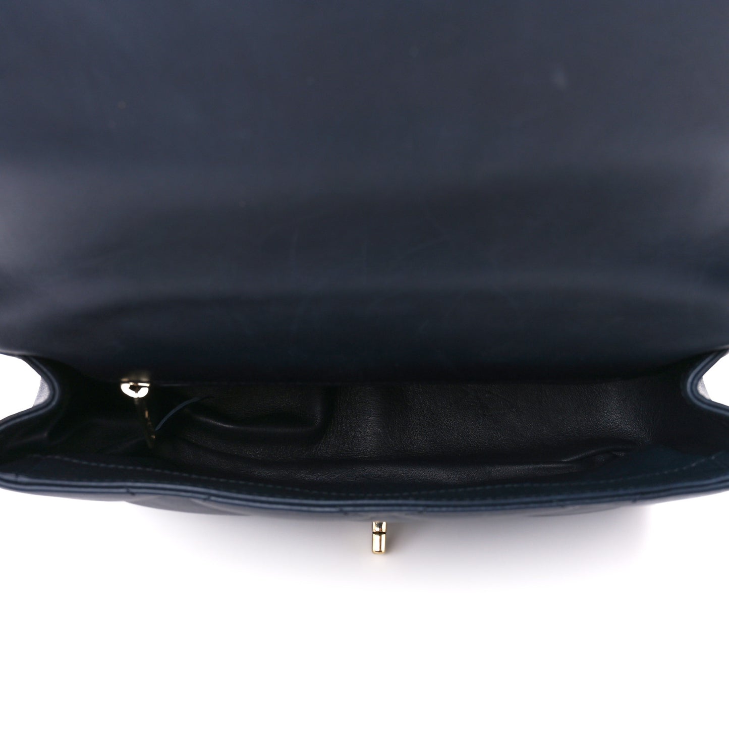 Calfskin Quilted Top Handle Single Flap Navy