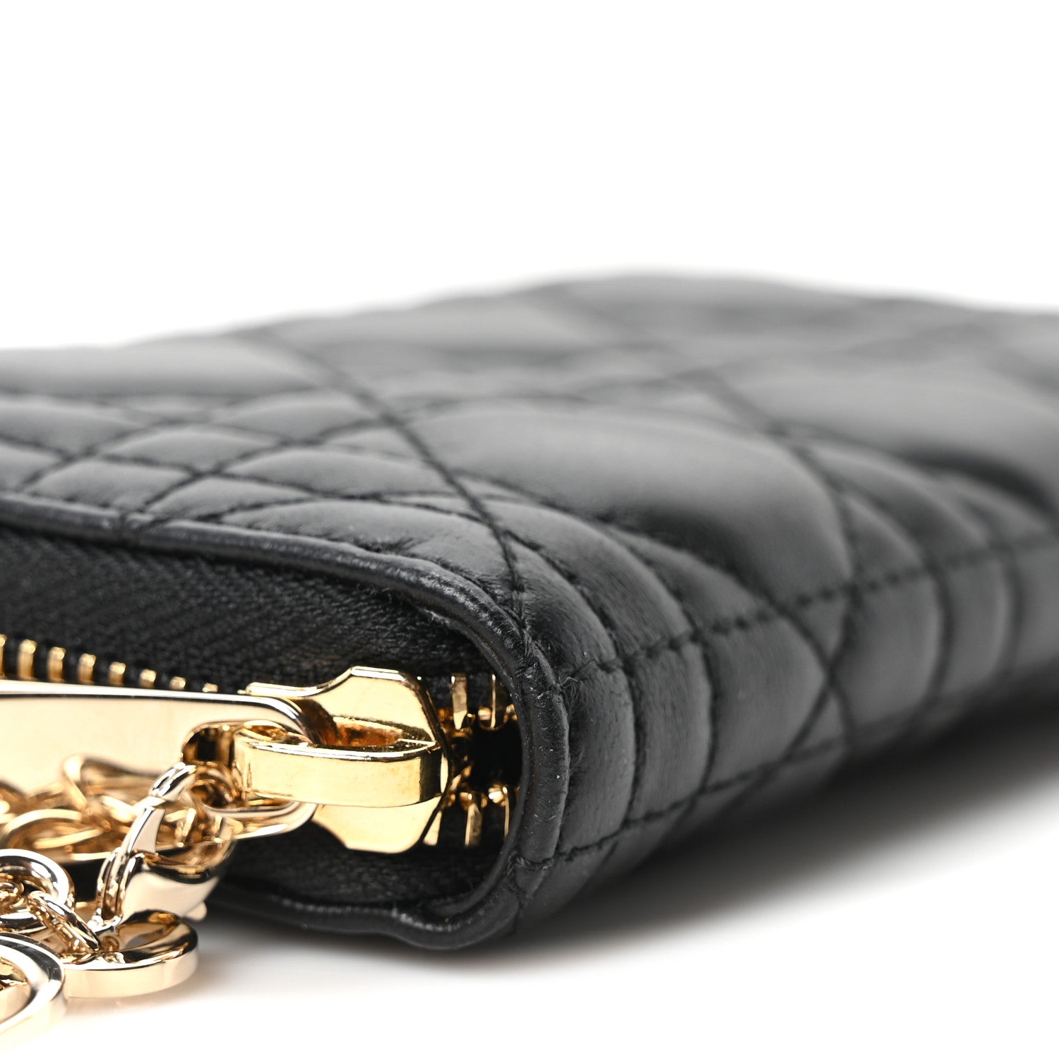 Christian Dior Lambskin Cannage Lady Dior Zip Wallet Black 9 of 11