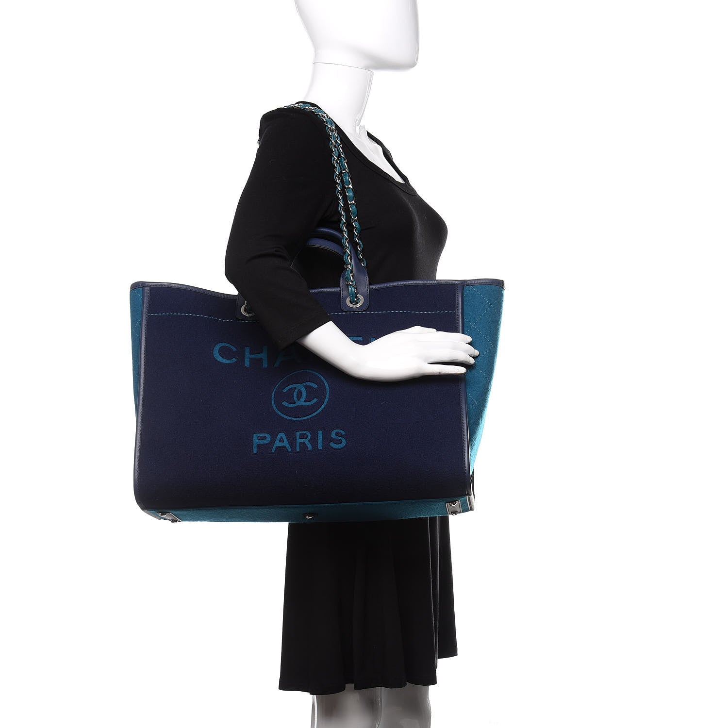 Chanel Wool Felt Calfskin Large Deauville Tote Dark Blue 2 of 11
