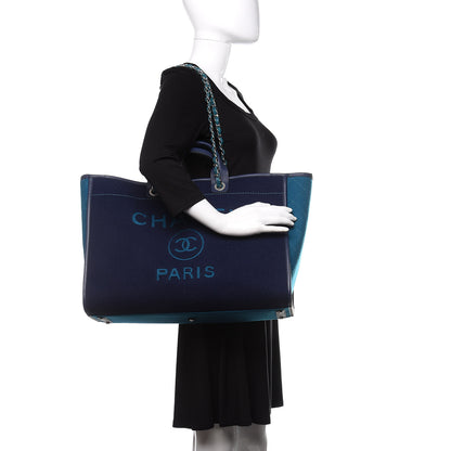 Chanel Wool Felt Calfskin Large Deauville Tote Dark Blue 2 of 11