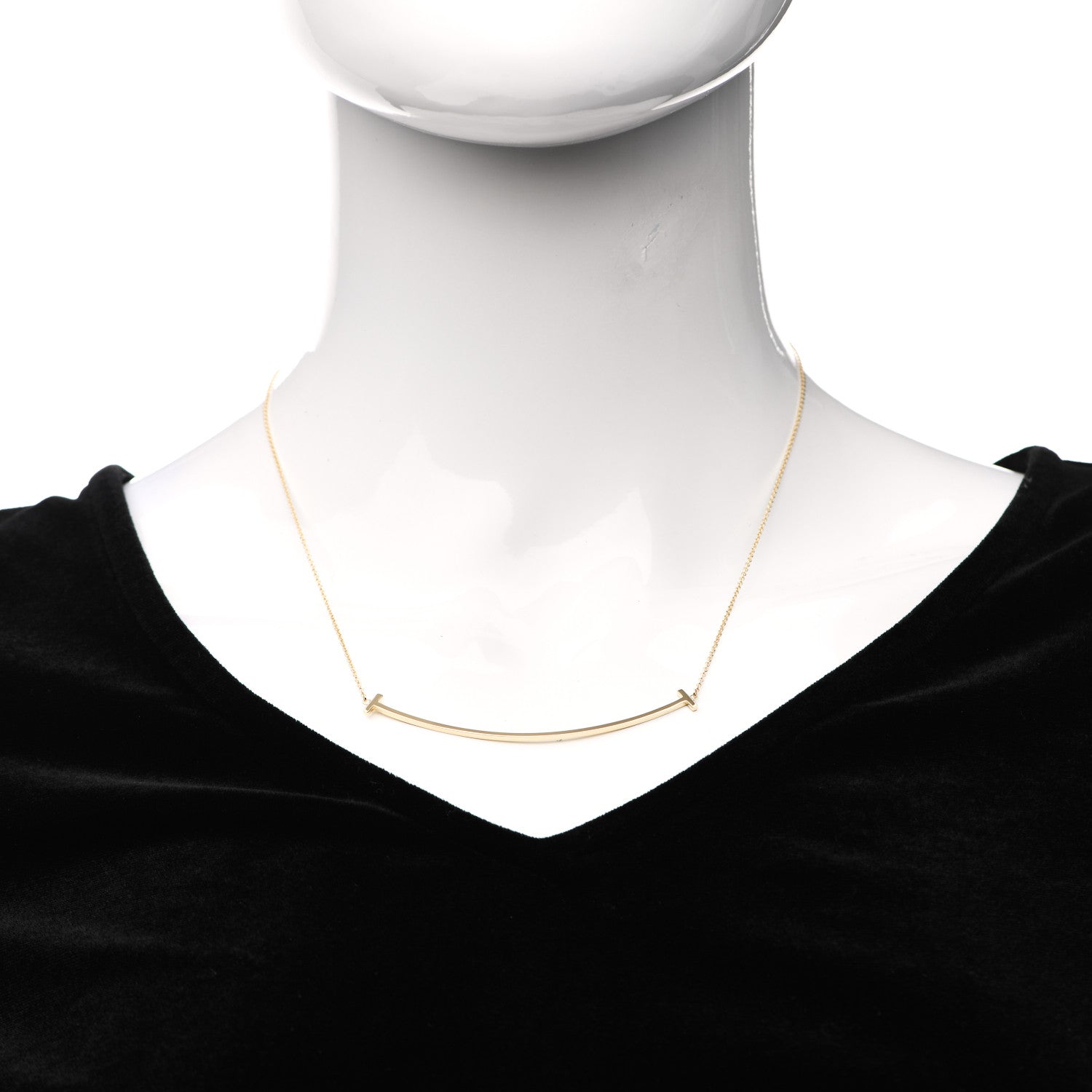 Tiffany 18K Yellow Gold Large T Smile Pendant Necklace 2 of 5