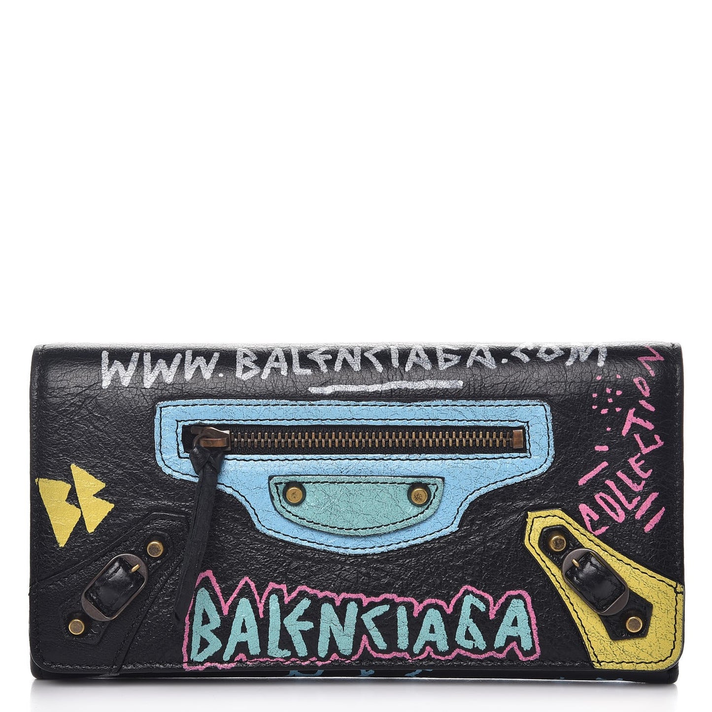 Agneau Classic Hardware Graffiti Money Wallet Black Multicolor