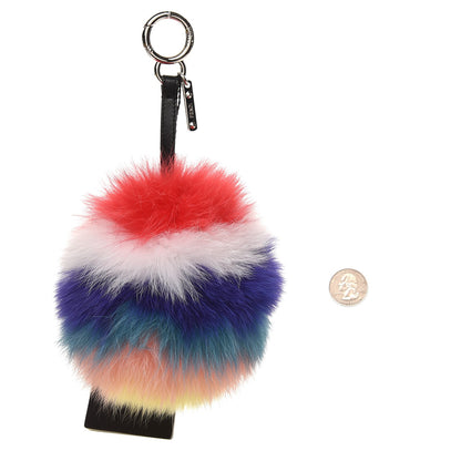 Fendi Fox Fur Shiny Nappa Rainbow Pom Pom Bag Charm Rosso Multicolor Black 2 of 5
