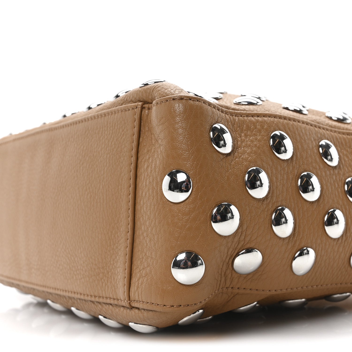 Khaite Pebbled Sport Calfskin Studded Elena Nougat 9 of 9