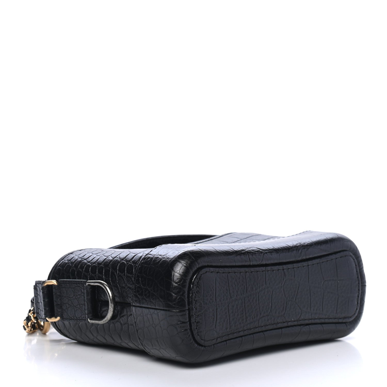 Chanel Calfskin Crocodile Embossed Small Gabrielle Cocodile Hobo Black 3 of 4