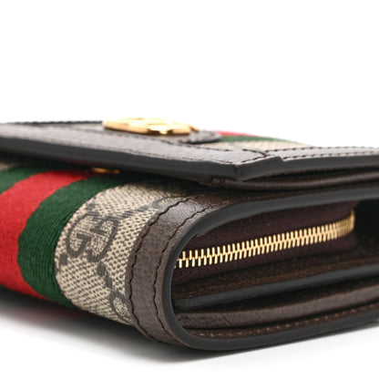Gucci GG Supreme Monogram Textured Calfskin Web Ophidia Card Case Wallet Beige Ebony New Acero 8 of 9