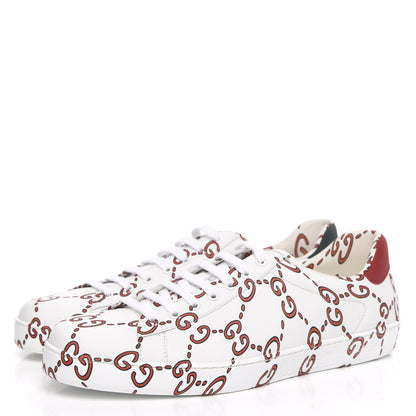 Gucci Calfskin GucciGhost Print Mens Ace Sneakers 12 White Hibiscus Red 3 of 9
