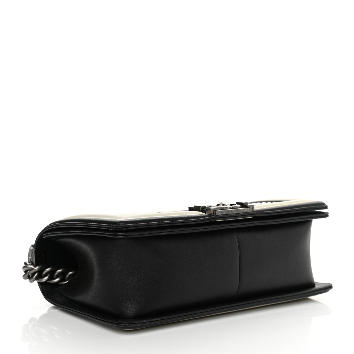 Chanel Calfskin Pleated Medium Boy In Rome Flap Black White 4 of 11